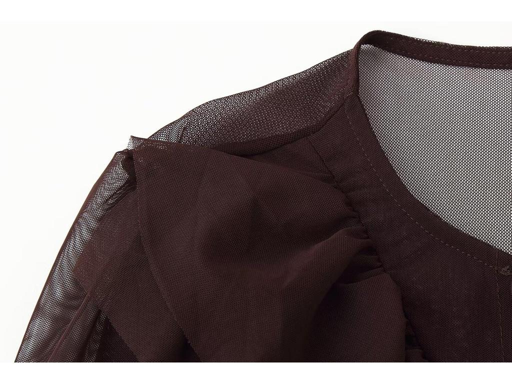 American-Style Layered Round Neck Long Sleeve Dress for Women - Spring 2025 European Collection