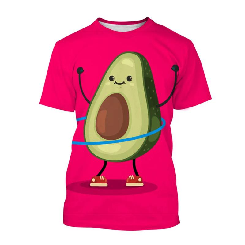 T-shirts d'été 3D Imprimé Fruit Amusant Avocat Col Rond T-shirts Tendance Décontractés à Manches Courtes pour Homme et Femme Unisexe