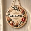 Christmas Wreath Welcome Sign, Round Door Hanger Decoration, Holiday Party Decor for Front Door or Wall, Rustic