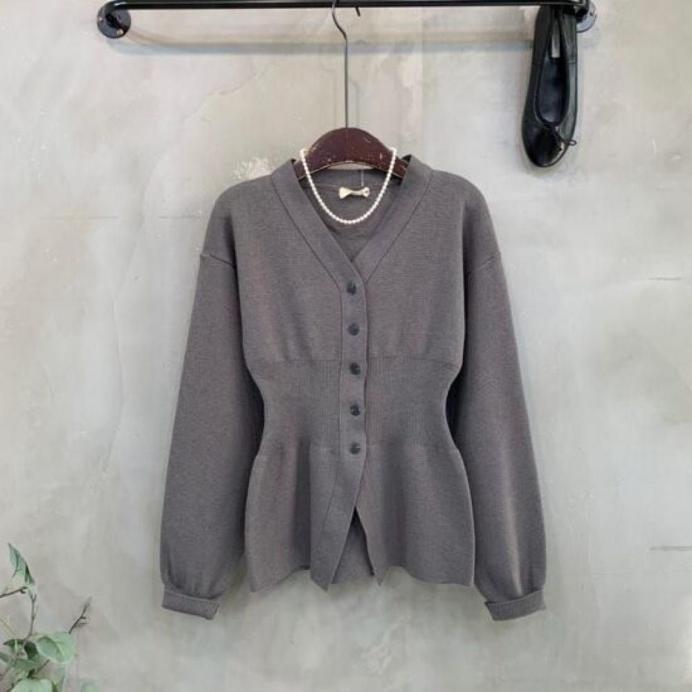 C S In The Room Maggy waiSt bandIng Flare V neCk Long SleeVe Knit Cardigan 3Col