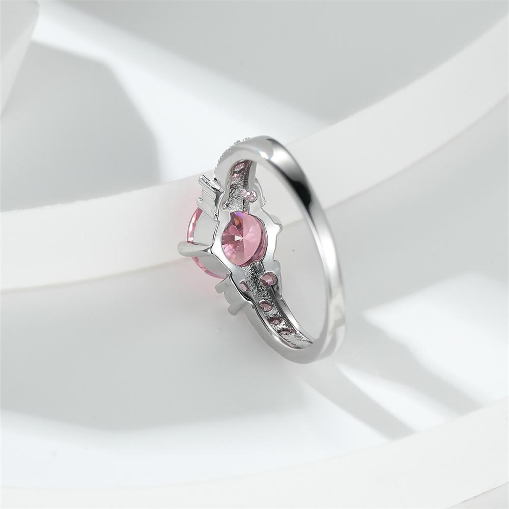 Elegant Pink Crystal Red Zircon Round Stone Engagement Rings For Women Vintage CopperColor Wedding Band Birthstone Jewelry Gift