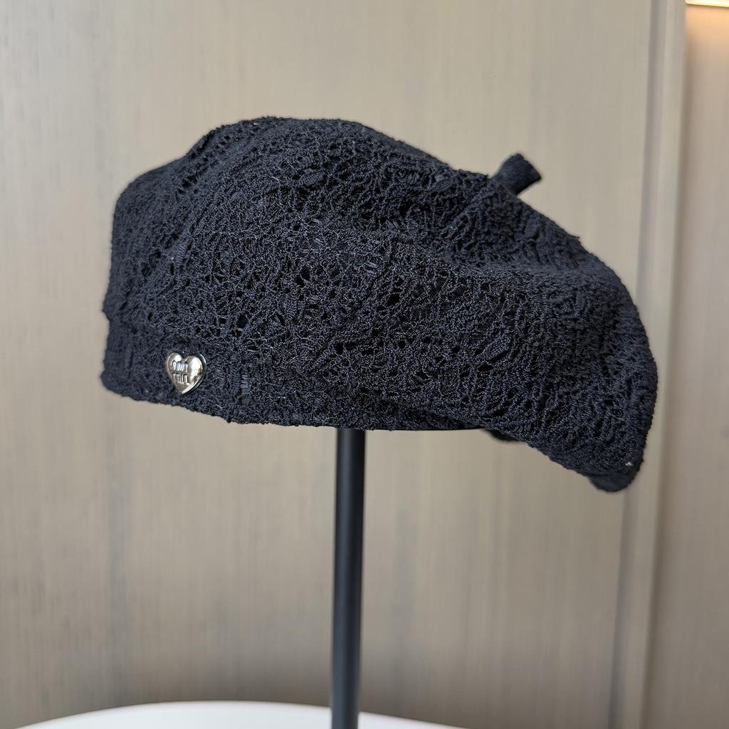 French retro small fragrant beret design sense metal buckle temperament celebrity painter hat women lace cloud hat
