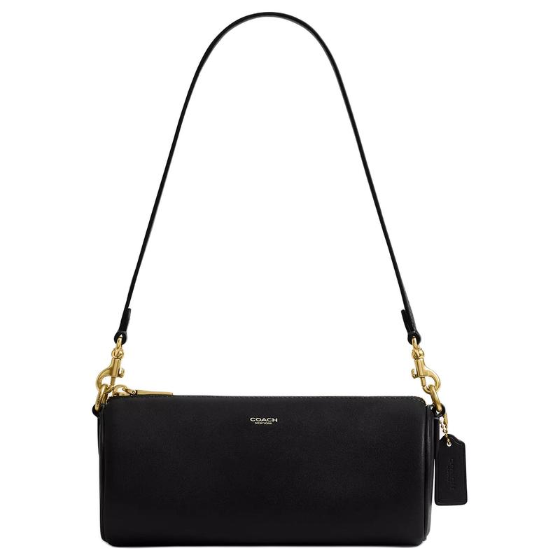 

COACH Barrel 22 metal hardware letter print cow leather cylinder bag shoulder bag small size women s black чорний