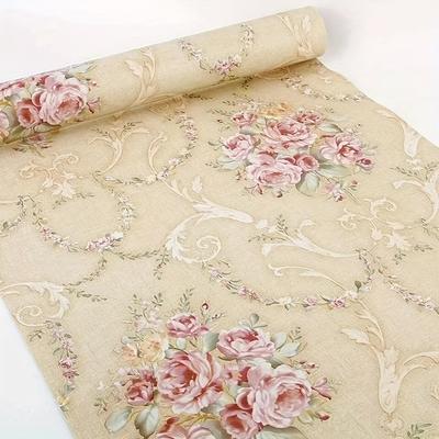 Papier Peint Autocollant Rétro Jaune Motifs Floraux 17.7x393.7in Pelable Collable Design Vintage pour Décoration Cuisine Salle de Bain Bureau