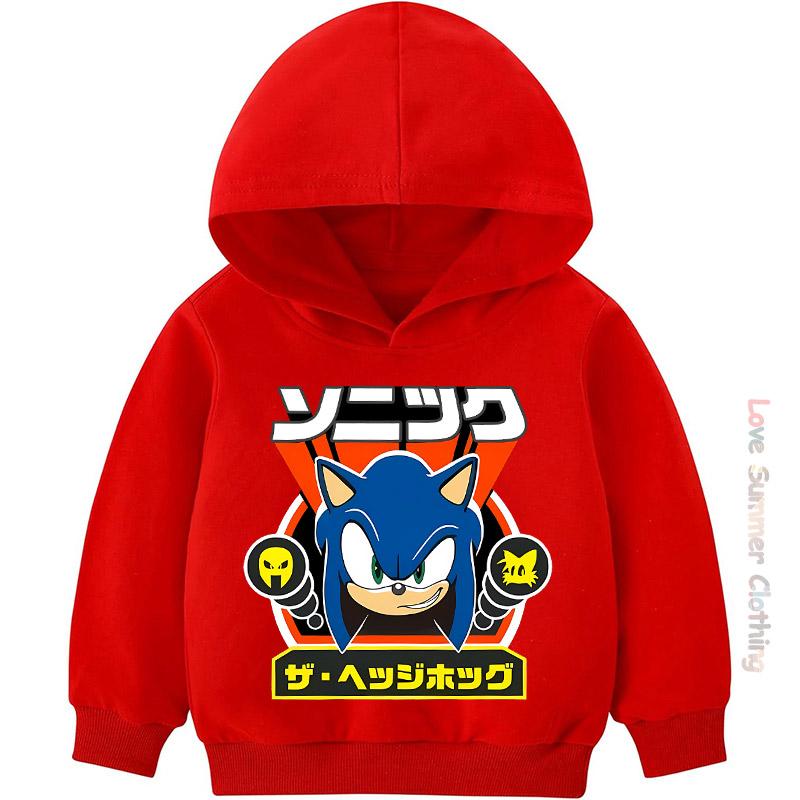 Sudadera con capucha para niños de 4 a 14 años Estampado HD de Sonic Sudadera fina para niños Sudadera con capucha de manga larga para otoño Ropa casual sencilla para niñas Poliéster