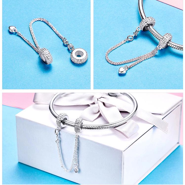 S925 Silver Ziyun Beaded Bracelet with Silicone Accessories and Tire Safety Chain