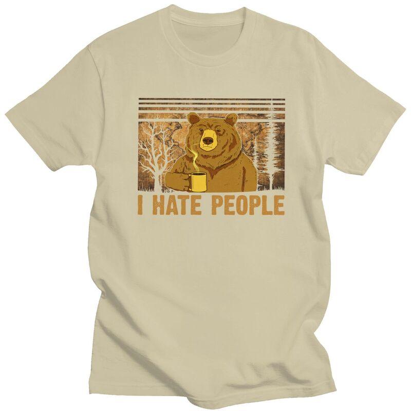 Custom Camping Bear I Hate People T Shirt for Men Pure Cotton Tshirt Leisure Tee Tshirt Clothing Gift