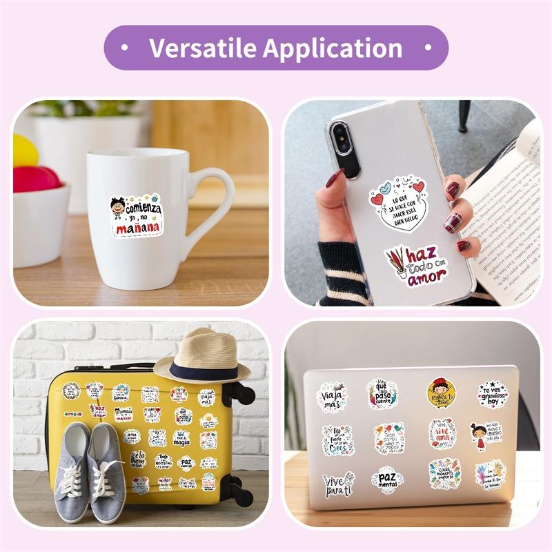 10/30/50PCS Kawaii Colorful Spanish Sticky PVC Sticker Aesthetic Stationery DIY Decoration Scrapbooking School Supplies for Kids