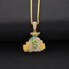 Hip Hop Ice Out Dollar Money Bag Necklace Shiny Cubic Zirconia Wallet Pendant For Men Women Hip Hop Rock Rap Cool Jewelry