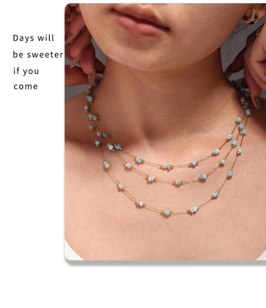 Qiong Yao Tianhe Stone Layered Clavicle Necklace: Light Luxury Double-Layer Stainless Steel Blade Chain for Women