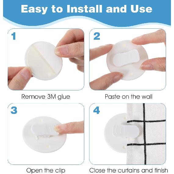 6Pcs Shower Curtain Clip, Self-Adhesive Shower Curtain Clips for Ide Shower Set for Home Hotel and Apartment Bathrooms