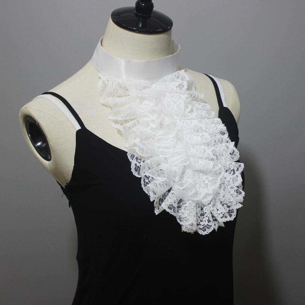 Women Medieval False Collar Victorians Colonial Jabot Ruffled Lace Detachable Collar Necktie Halloween Steampunk Costume