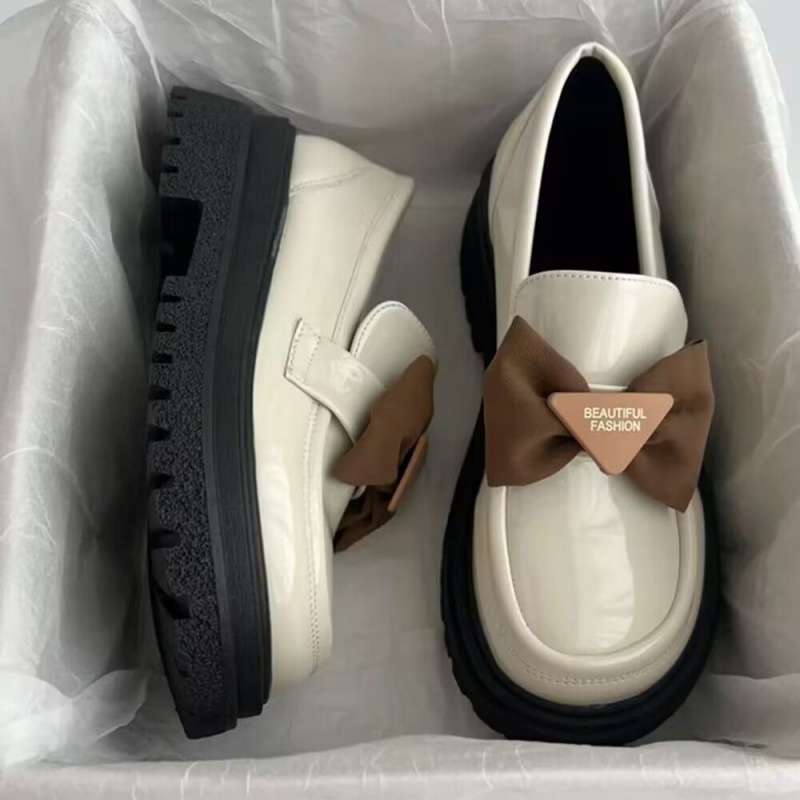 Japanese jk one-pedal bow loafers in the autumn of 2025 new thick-soled heightening small leather shoes women's British style