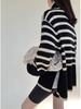 Women's High Neck Knitted Sweater - Retro Striped Design, Loose Fit, Autumn/Winter 2023, Korean Style.