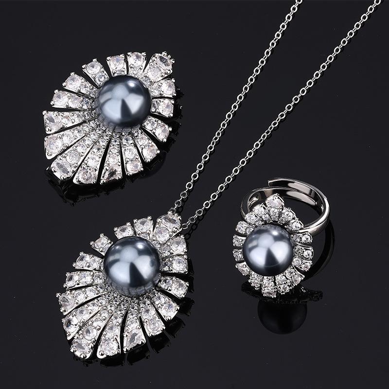 Jewelry Copper Bottom Plated Gray Pearl Simple Brooch Set 14-12Mm