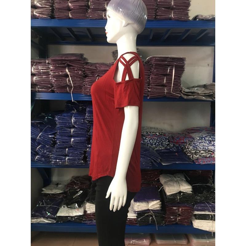 Koszulki damskie Wiosna Lato Krzyż Pasek Odkryte Ramię Krótki Rękaw Okrągły Dekolt Dopasowany Dopasowany T-shirty Damskie