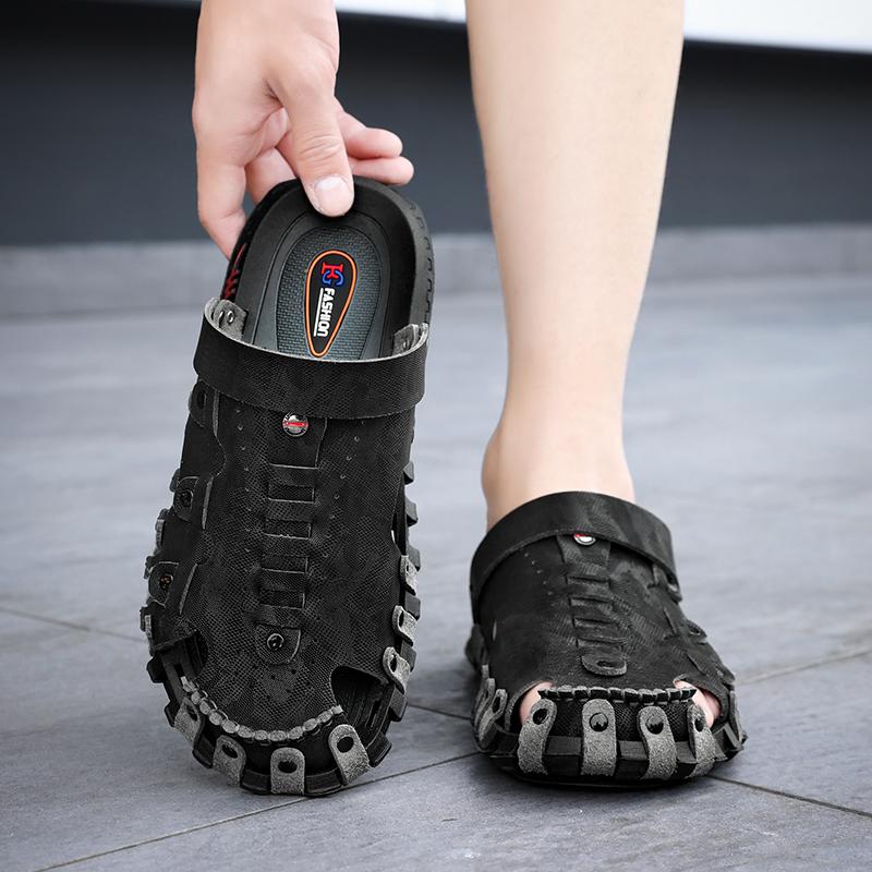 Big Size 46 Luxury Men Leather Slippers Sandals Comfortable Breathable Casual Shoes Men Fashion Sneakers Leisure Men Slippers Slides Footwear Male