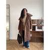 Women Long Wrap Puffer Coat Wide Collar Belted Waist Winter Warm Outerwear