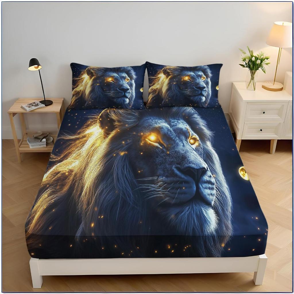 Dětská zvířecí ložní souprava Kreslený lev Tištěná sada prostěradel Dítě Chlapci Dívky Safari Vzor ZOO Napínací prostěradlo Kolekce do ložnice