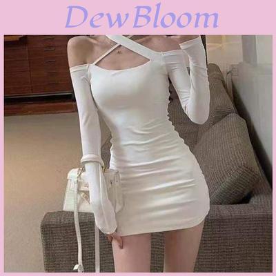 Plain Color Off Shoulder Long Sleeve Dress With High Waist For Office And Casual Wear