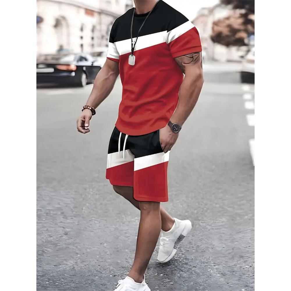 New Summer Men's Sports Short Sleeve T-Shirt Set, Two-Piece Outdoor Travel Shorts Training Outfit