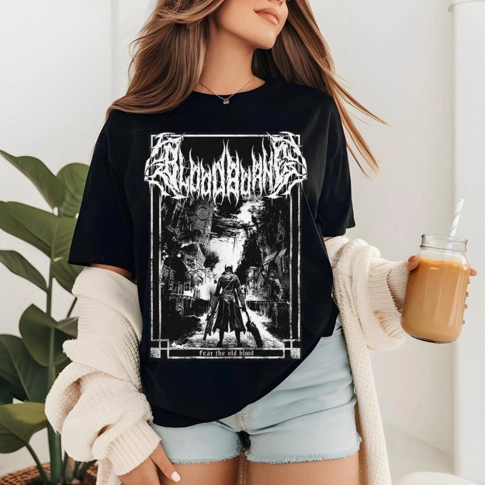 Retro Bloodborne Tshirt game theme loose fit unisex heavyweight pure cotton streetwear top Women clothes y2k top M