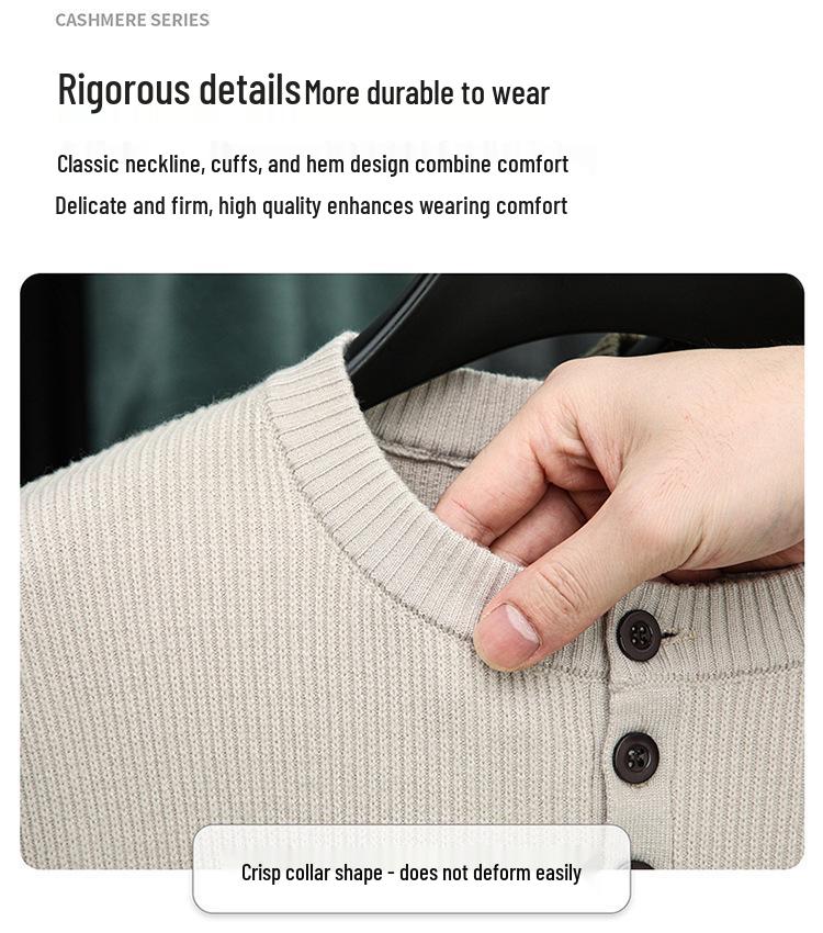 2025 Autumn/Winter High-End Men's Knitwear: Fashionable, Versatile, Thick, Casual Button-Up Sweater with Round Neck