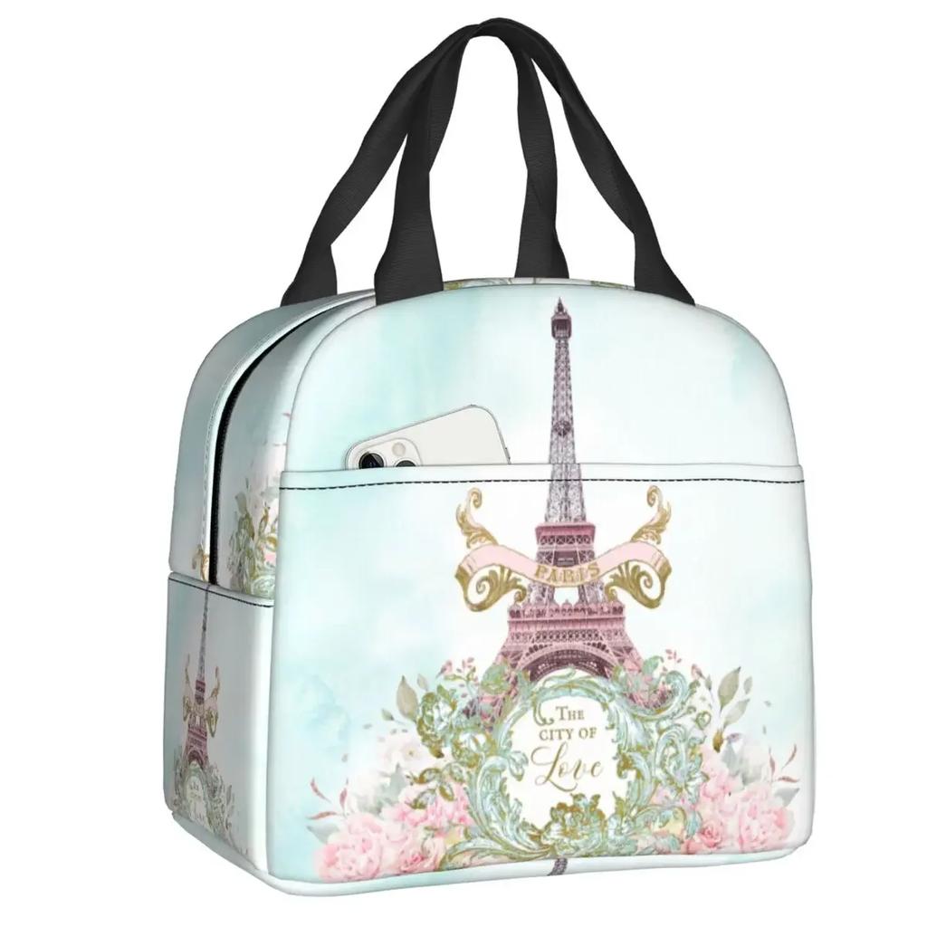 Eiffelturm Isolierte Lunchtasche für Camping Reisen Romantische Französische Liebe Auslaufsichere Kühltasche Thermische Lunchbox Frauen Kinder