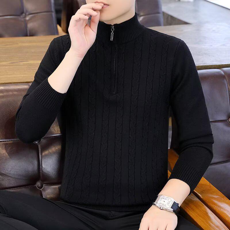 Men s High-Neck Half-Zip Cashmere Sweater: Thick, Warm Knit for Autumn/Winter XL