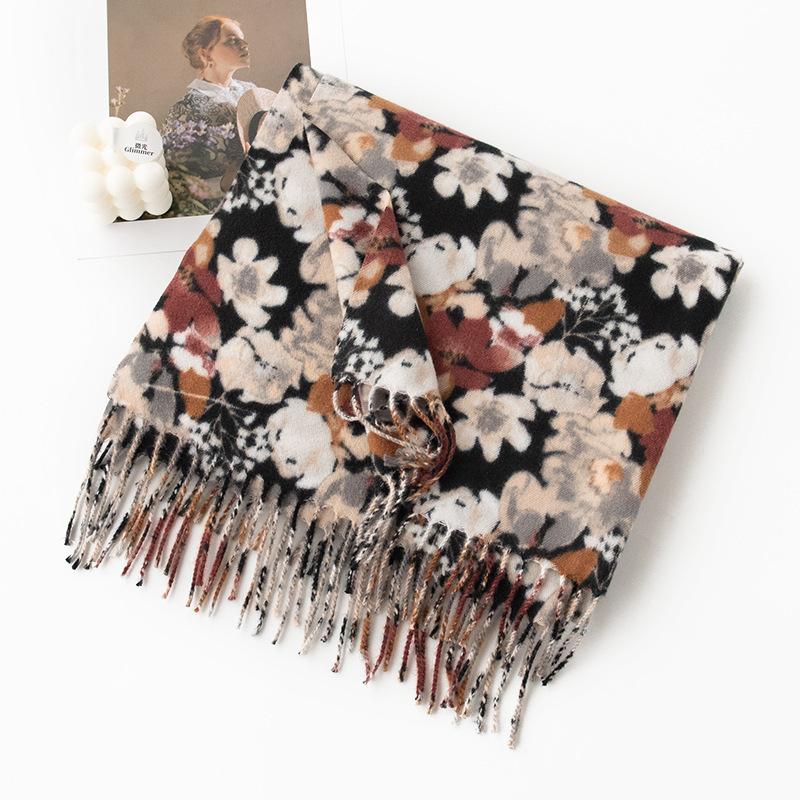 Imitation Cashmere Scarf New Autumn and Winter Fashion Printed Shawl Scarf Women's Medium Length Thickened Warm Scarf