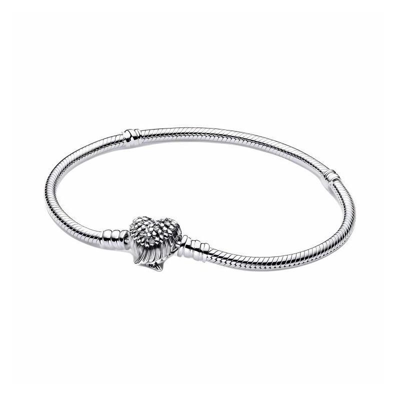 Pandora Snake bone heart-shaped wing shape design 925 silver synthetic cubic zirconia bracelet women s silver 593680C01