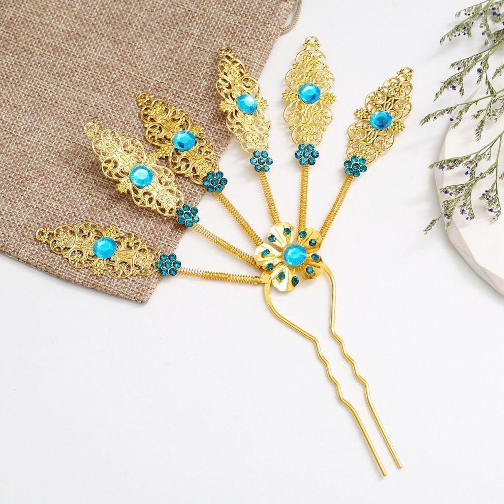 Dai Ethnic Gold Leaf Hairpin: Traditional Thai Headdress for Hanfu & Festival Performances