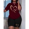 Plus size women's summer wear love printed high-end comfortable T-shirt two-piece set