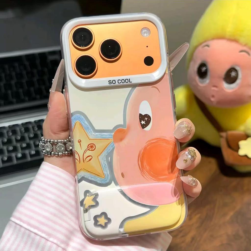 Silver Star Frosted Cartoon Case for Apple 14Plus, 15, 16Pro, 17ProMax, with Card Holder