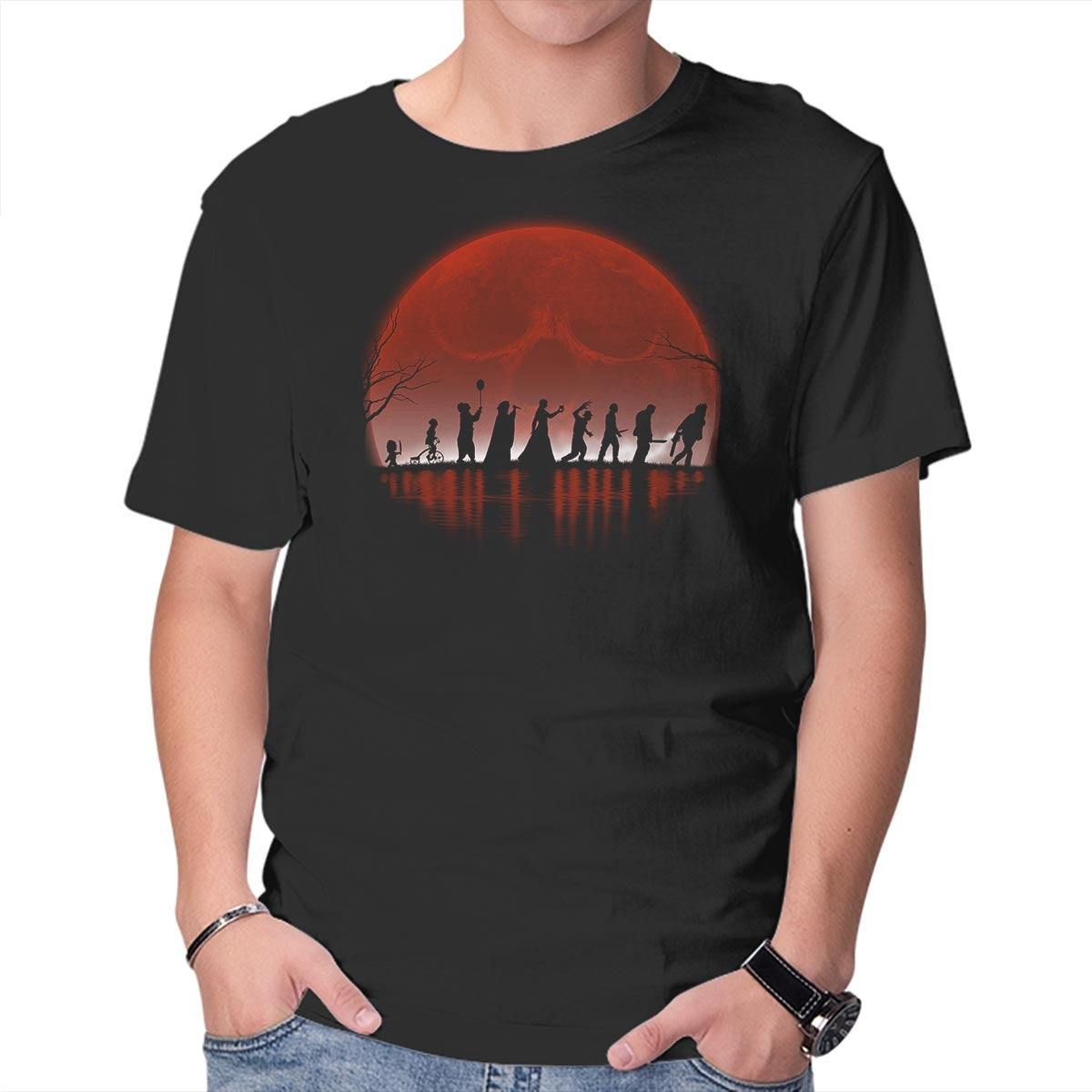 Unisex Crew Neck T-Shirt The Fellowship of the Horror Graphic Short Sleeve Casual Tee S