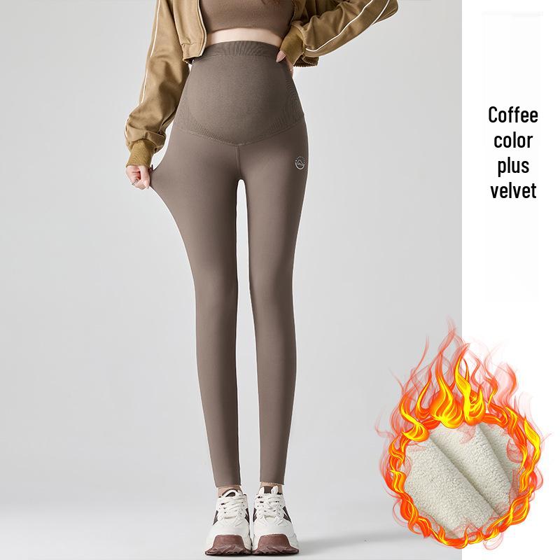 Colanți de maternitate cu căptușeală de lână, model rechin, gri închis - Suport abdominal și ridicare șolduri, pentru toamnă/iarnă, pantaloni de yoga pentru sarcină