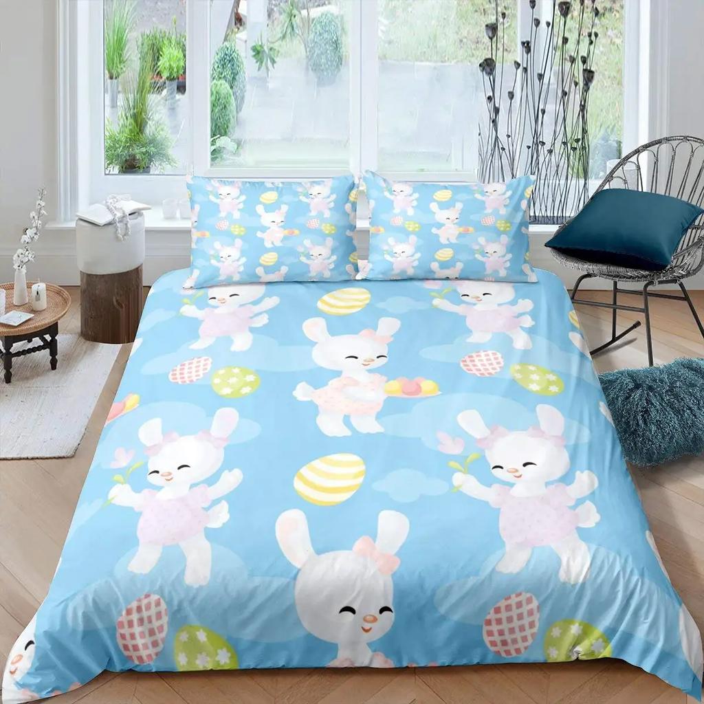 Cartoon Rabbit Bunny Bedding Set For Kids Girl Women Polyester Duvet Cover Quilt Cover With Pillowcase Polyester Comforter Cover