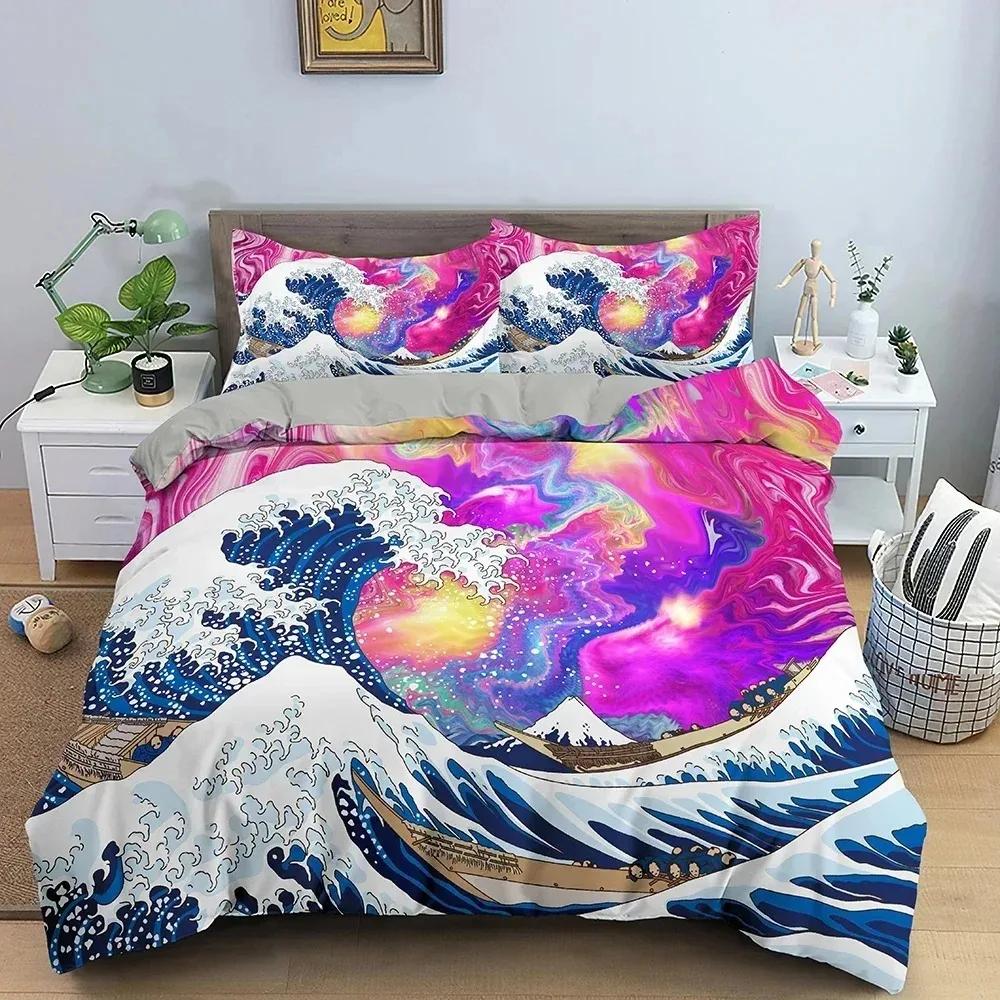 Big Wave Soft Duvet Cover Set Japanese Art Beding Set 3D Abstract Warm Comforter Cover With Pilowcase Single Twin King Quen Bedclothes