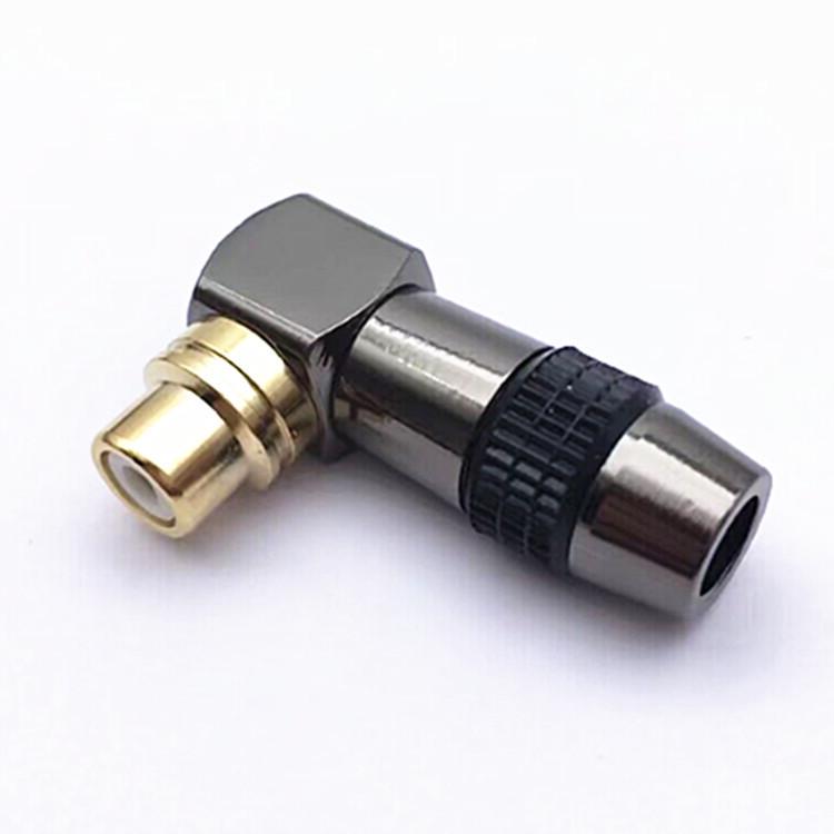 Gunmetal 90-Degree RCA Connector with Red/Black Rings, Gold-Plated L-Shape Female Elbow for RCA Welding Plug