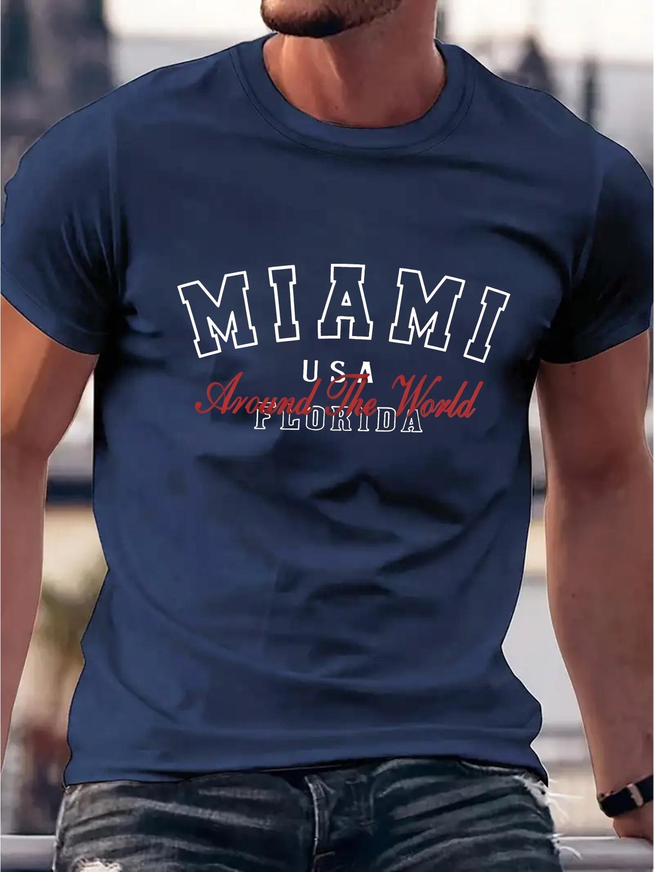 Yuan 7181 Miami Graphic T-shirt - Lightweight Breathable Cotton Blend Tee with Stretch Fabric for Gym XL