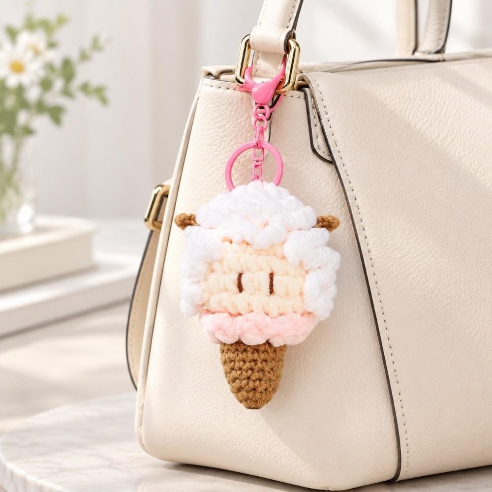 Soft Crochet Sheep Ice Cream Keychain Kawaii Sheep Pendant Plush Sheep Keychain Backpack Pendant