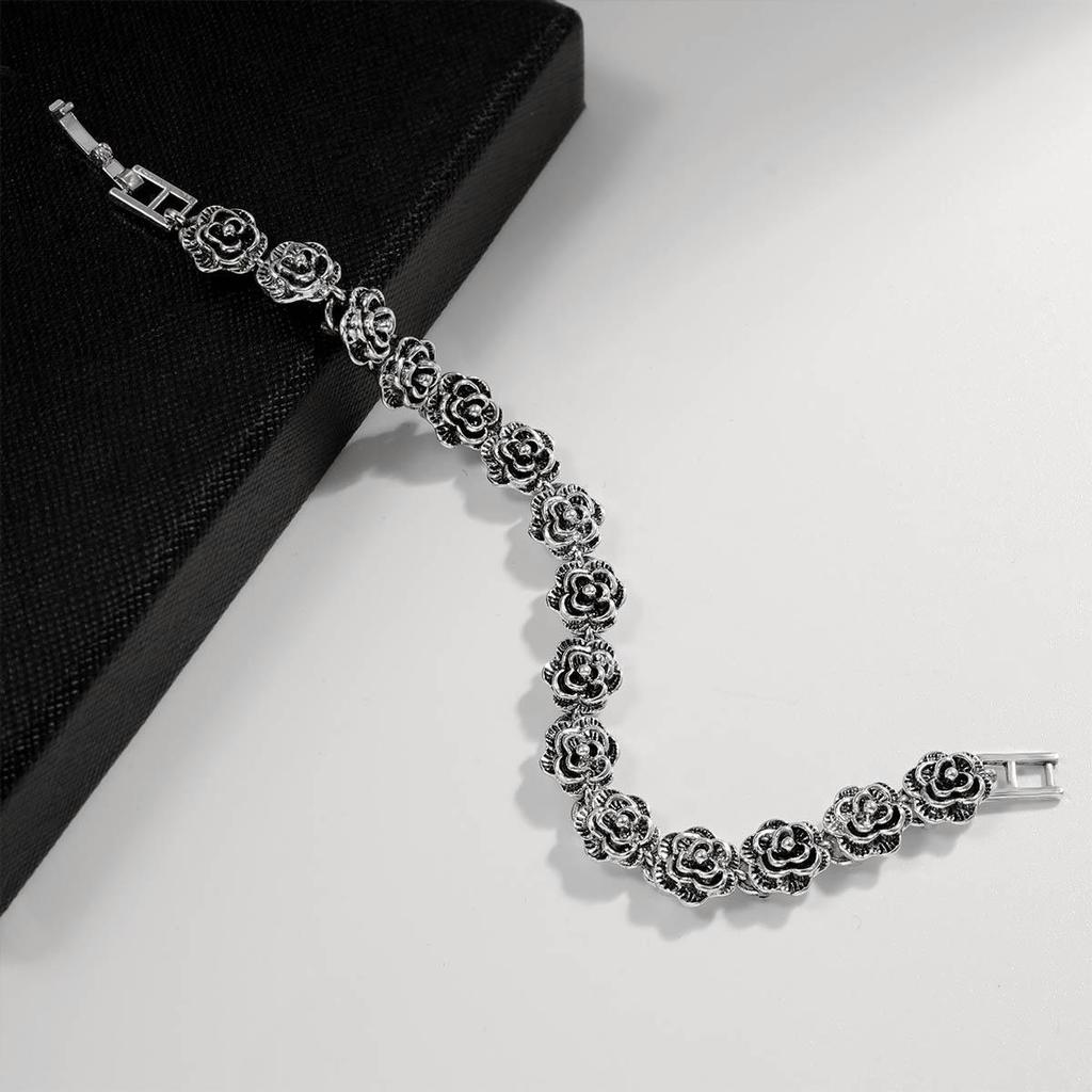 Bracelet Rose Noire Rétro - Accessoires Style Hip Hop Punk Cubain Européen-Américain