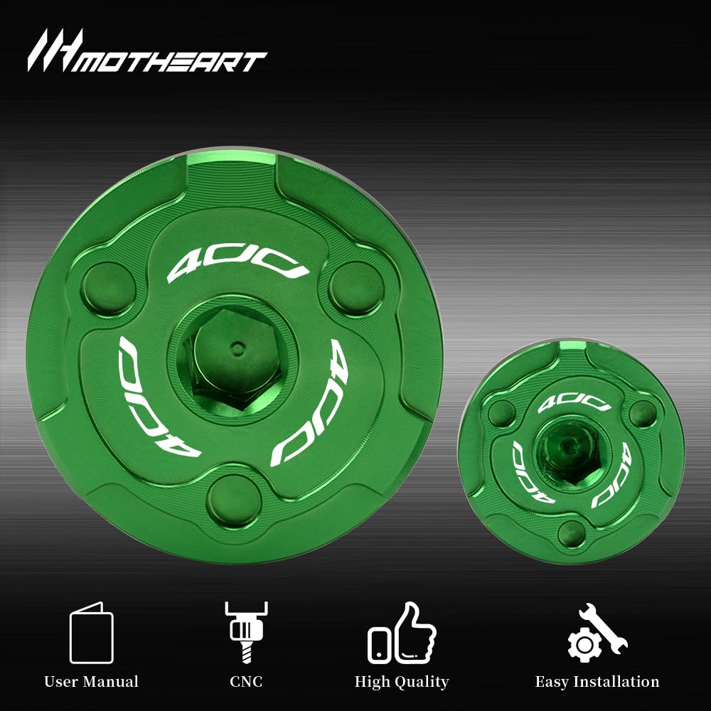 MotHeart Motorcycle Engine Bolt Covers for Ninja 400 2018-2024 CNC Machined T6 Aluminum 2pcs Ninja 400 Parts (Green)