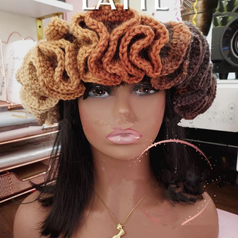NEW Women Crochet Bucket Hats Y2k Fashion Pleated Ruffles Knitted Hat