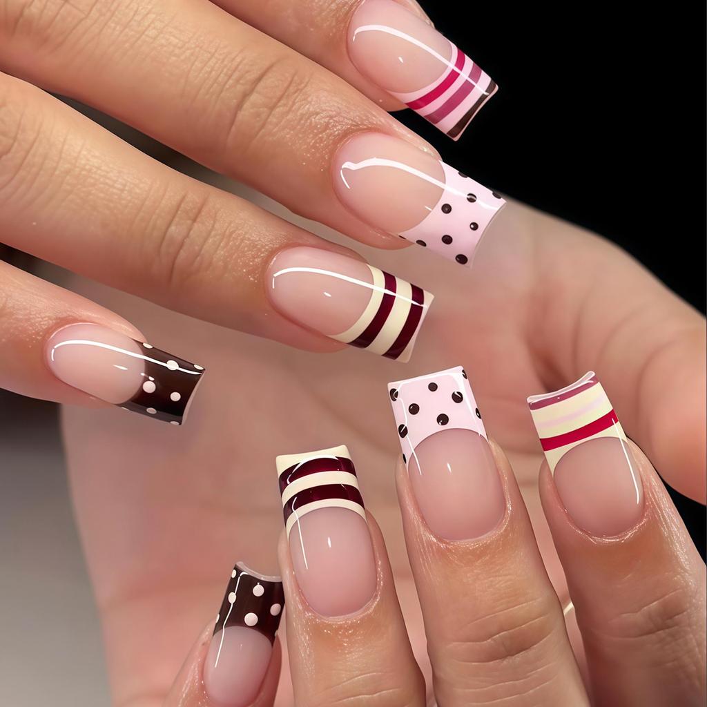 European & American Black and White Stripe Polka Dot False Nails