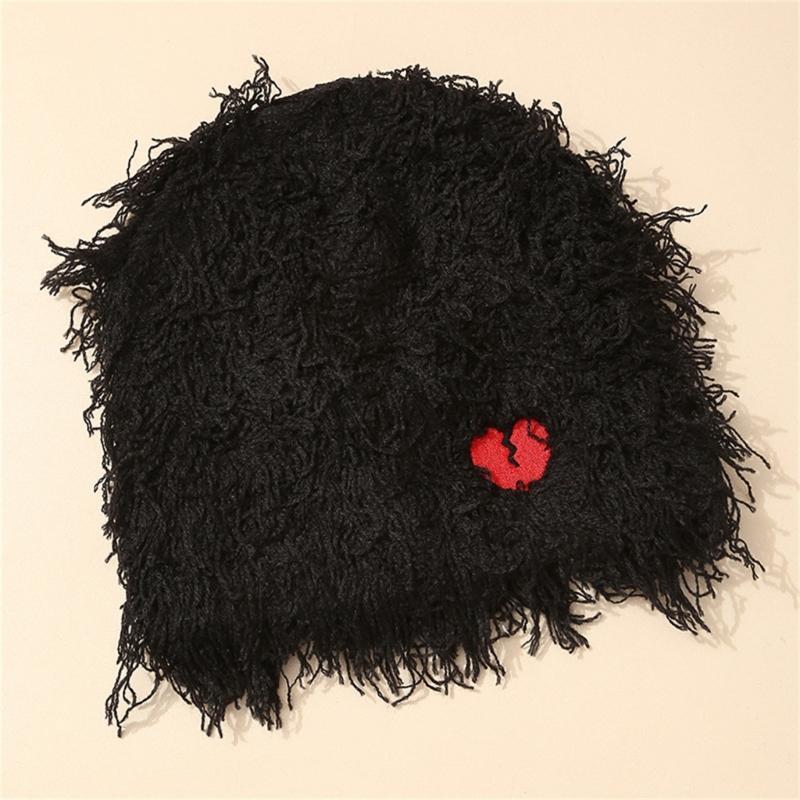 Knitted Beanie Hat for Students Adult Windproof Foldable Winter Hat Handmade Embroidery Heart Keep Warm Cycling Hat