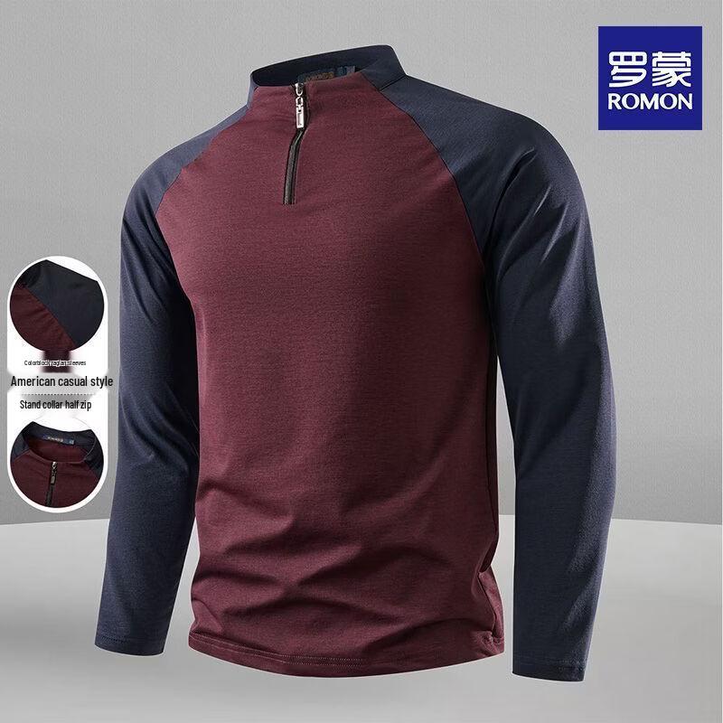 Romon Men s Half-Zip Stand Collar Long Sleeve T-Shirt 4XL