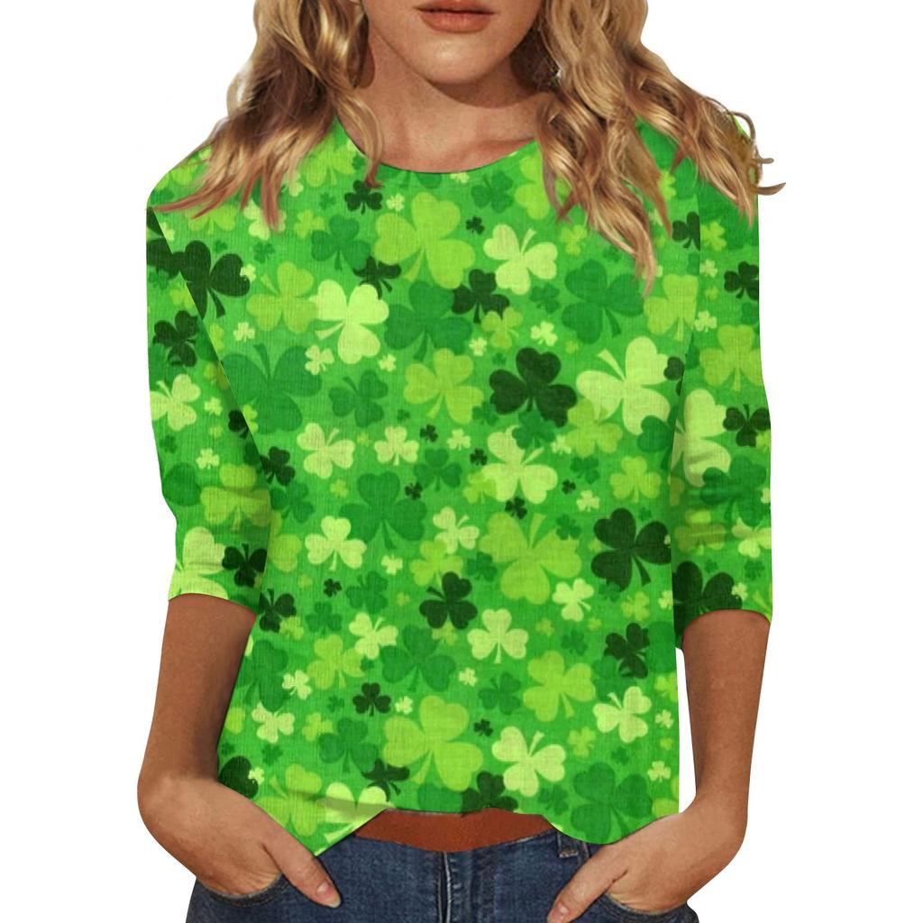 3/4-Arm-Shirts für Damen St. T-Shirts mit Grafik und Aufdruck zum Patrick's Day, Blusen, lässig, Übergröße, Basic-Oberteile, Pullover