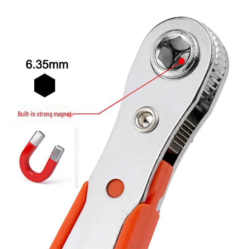 Magnetic Mini 36-Tooth Reversible Ratchet Wrench with Quick-Release Plastic Ring for Tight Spaces