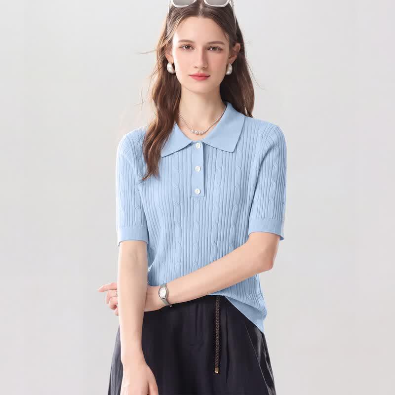 Snowforte 26 Spring/Summer Women s Silk Blend Cable Knit Polo Shirt XL